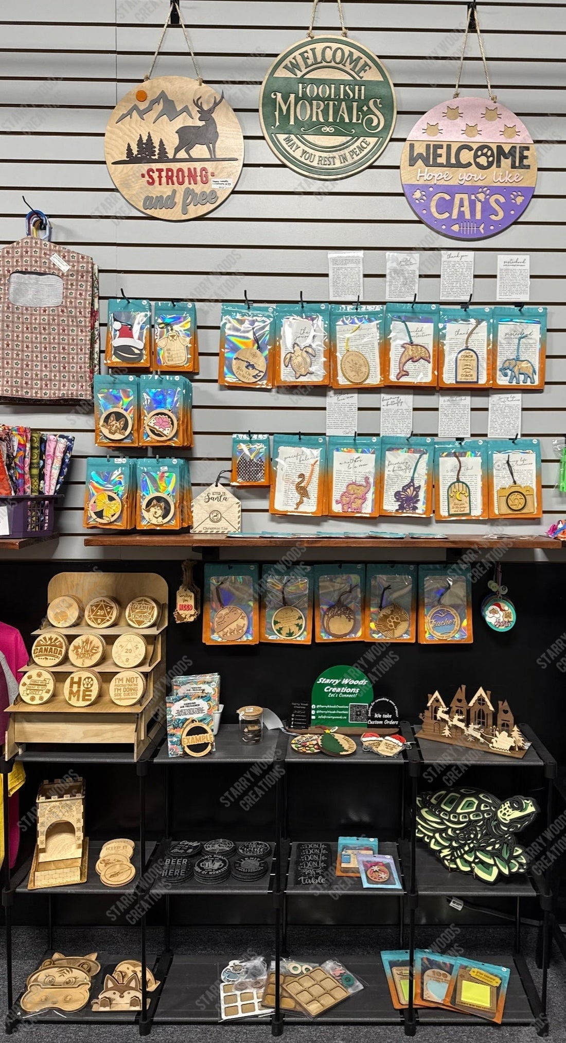 Starry Woods Creations store space displaying handmade wooden decor and gifts in Belleville, Ontario