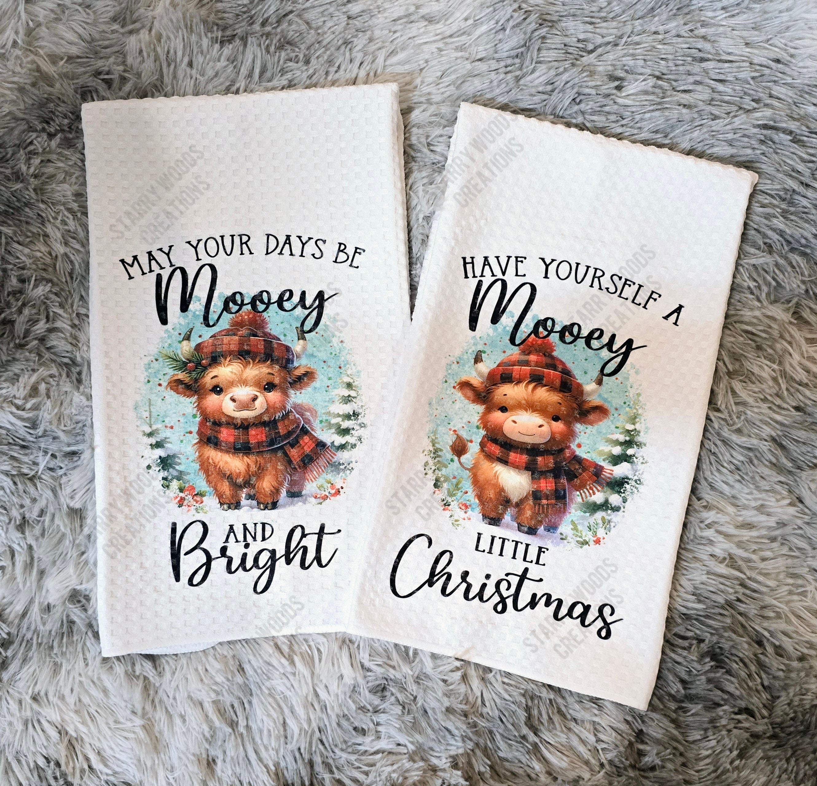 Highland Cow Christmas Hand Towels