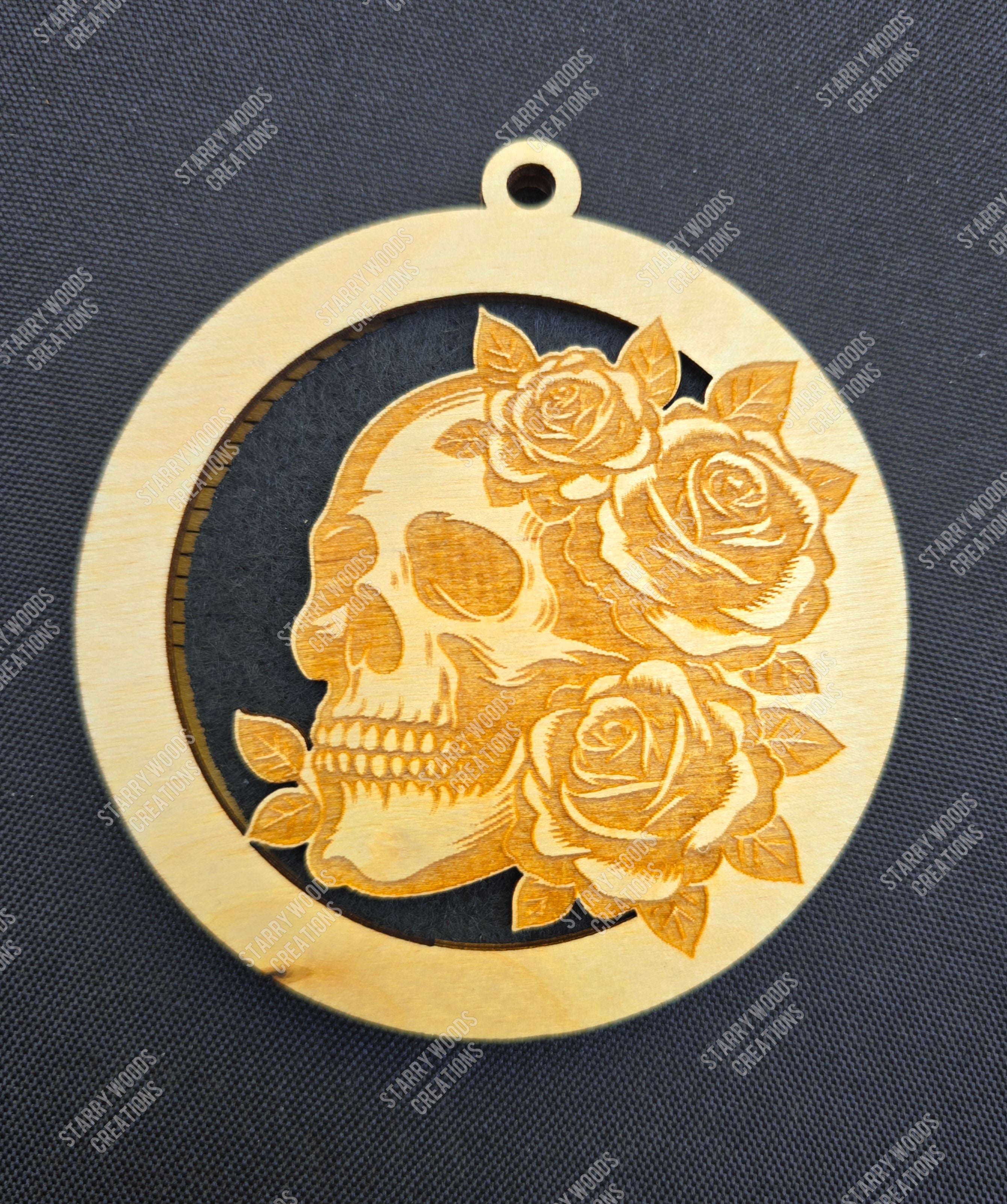 Skull with Roses Hanging Air Freshener